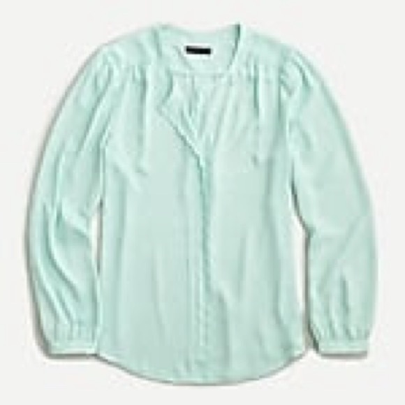 JCrew Long Sleeve Drapey Scalloped Top in Classic Mint - Picture 2 of 5
